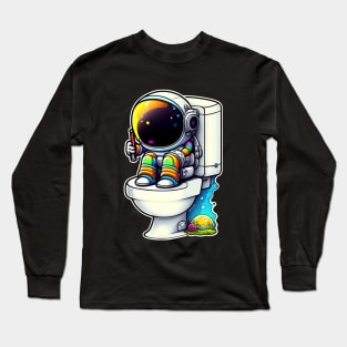 Colorful Astronaut on Toilet Sticker #3 Long Sleeve T-Shirt